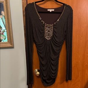 Cabi Long Sleeve Ruched Topwith Studded Detail